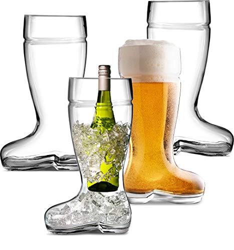 Circleware Das Boot Huge Set of 4 Beer Glasses Drinking Mugs Funny Shaped Entertainment Beverage Glassware for Water, Juice and Bar Barrel Liquor Dining Decor, Large 1 L