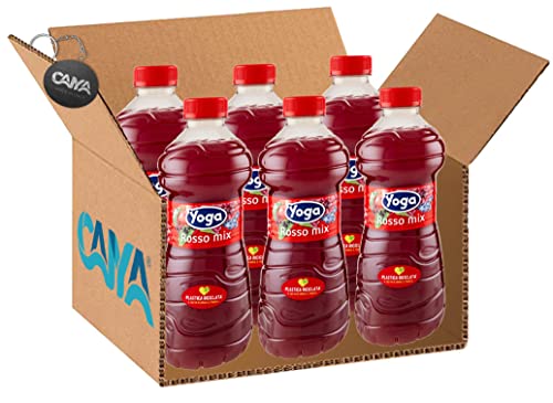 6X Yoga Rosso Mix Succo di Frutta e Polpa al Gusto di Mela, Uva, Sambuco e Mirtillo 1L [CAIYA® BOX da 6 Bottiglie]