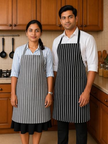Image of 100% Cotton Cooking kitchen Apron for Women and Men chef apron With adjustable neckstrap and ties with center pocket with strong and durable cotton apron
