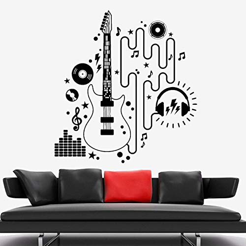 Pegatina De Pared Guitarra Auriculares Disco Compacto Vinilo Tatuajes De Pared Guitarrista...