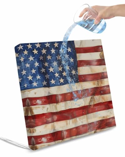 Hokiten American Flag Outdoor Cushion Chair Cover Set of 4 - Waterproof Couch Seat Covers, Watercolor USA Flag Red Blue Patio Furniture Protector Cushions Slipcovers for Sofa/RV, 22