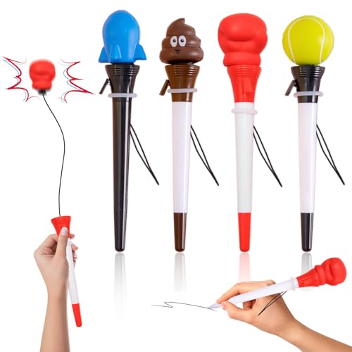 Bolígrafos Personalizados Creativos para Regalo, Diseño Único: Guantes de Boxeo, Caca, Tenis y Cohete, Pack de 4 Unidades - Regalos Alumnos Primaria, Regalos para Colegas Amigos