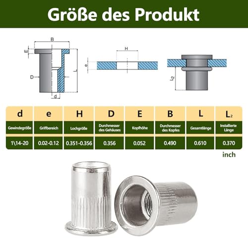 Alrens 100 Stück Nietmuttern M8 Aluminiumlegierung, einschraubmutter Blindnietmuttern, Senkkopf-Nietmuttern, Flachkopf Nietmuttern, Befestigung für Metall,Stahl,Glasfaser,Kunststoff