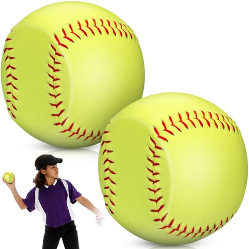 Arrowbash 2 Pack Softball Pitching and Throwing Spin Trainer 12 Inch Softball Training Equipment Pitcher Overhand Thrower Training Aid Leather Ball with Raised Stitched Seams for Softball Practice