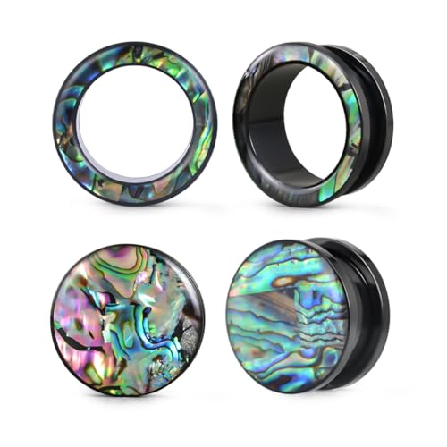 COOEAR Black Gauges for Ears Flesh Plugs Tunnels, 2 Pairs Blue Seashell Logo Expander, Screw Back Piercing Jewelry Stretchers 0g.
