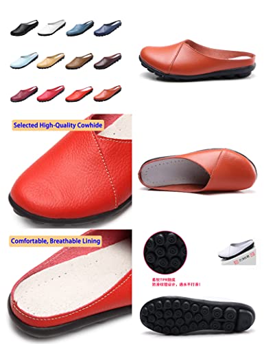 Women's Casual Leather Mueller Closed Toe Backless Lightweight Comfy Flat Slip-On Sandals Slides Clogs Slippers Dressy Loafer Shoes (Red,11,Women,11) #TOP1