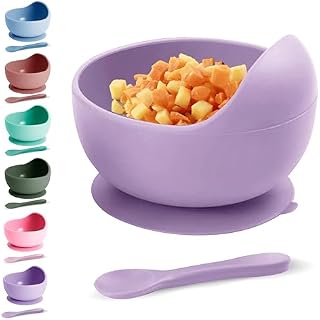 Xabono Baby Plates with Suction BPA Free Suction Plates for Baby Easy to Wash Suction Bowls for Baby and Silicone Baby Spoon Ejoyable Desing Baby Bowls First Food (Purple)