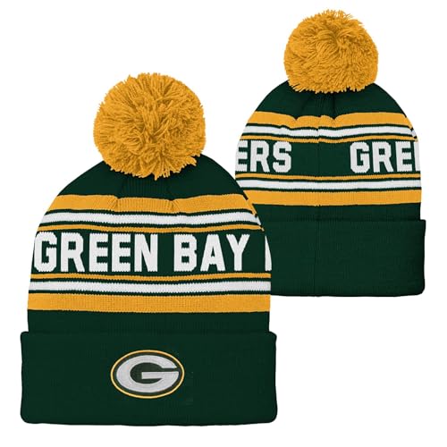 Pro Football Youth Jacquard Cuffed Knit Pom Hat (US, Alpha, One Size, Green Bay - Packers)
