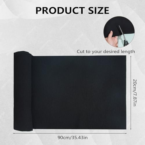 letsinstyle 35.4 x 7.9 Inch Rib Cuff Fabric, Black Stretch Ribbing Knit Fabrics, Elastic Knit Material for Waistband Neckband Cuffs Jacket Extension