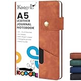 Koogel A5 Leather Notebook Journal with Buckle, Leather Hardcover Journal Notebook Ruled Executive Notebooks Diary for Women Men School Travel Business, 100 Sheets/200 Pages Brown