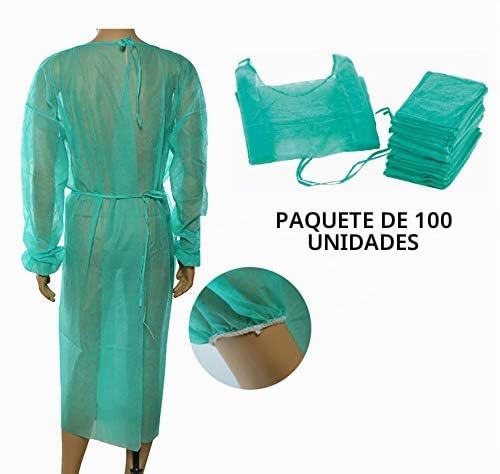 Bata hospitalaria desechable verde con puño elástico. Caja 200 uds