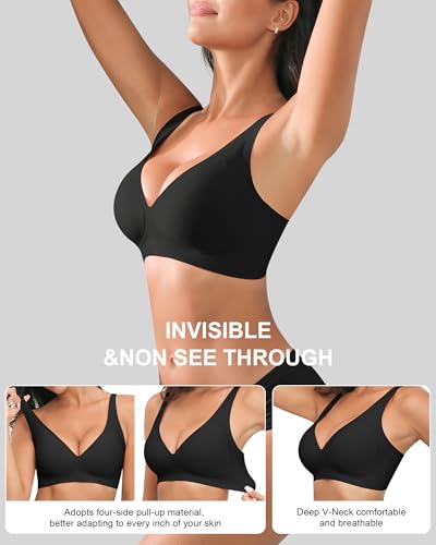 Image of Xcutting Bra for Women Wireless No Underwire Seamless Full Coverage Deep V Bralettes Everyday Comfortable Soft