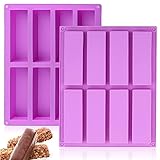 ♥ 【Material de seguridad】 Hecho de silicona profesional de alta calidad, silicona duradera y suave antiadherente. Puede pellizcar o torcer. Suave y elástica, duradera, impermeable y fácil de limpiar. Bandejas para hornear rectangulares utilizadas para barras energéticas, caramelo, barras de proteínas, cereales para el desayuno, barras de caramelo, dulces, pan, brownies, pudín de mantequilla, proyectos de fabricación de gelatina, etc.