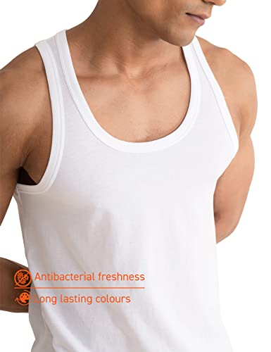 Image of DAMENSCH Regular Fit Solid Round Neck Vest Sleeveless Moisture Wicking Anti-Bacterial Anti Odour Soft & Durable Stretchable Cotton Vest for Men