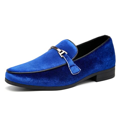 UUBARIS Mens Velvet Loafers Slip-On Driving Shoes Comfortable Formal Dress Shoes Wedding Tuxedo Shoes Casual Oxfords Blue Size 7