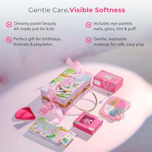 Image of Whimsy Beauty Magical Clutch Beauty Kit | Safe, Non-Toxic Beauty Set for Kids & Pre-Teens |Eye Shadow Palette, Lip Tint, Lip Gloss, Press-On Nails & Puff Blender | Vegan & Cruelty-Free (Pack of 5)