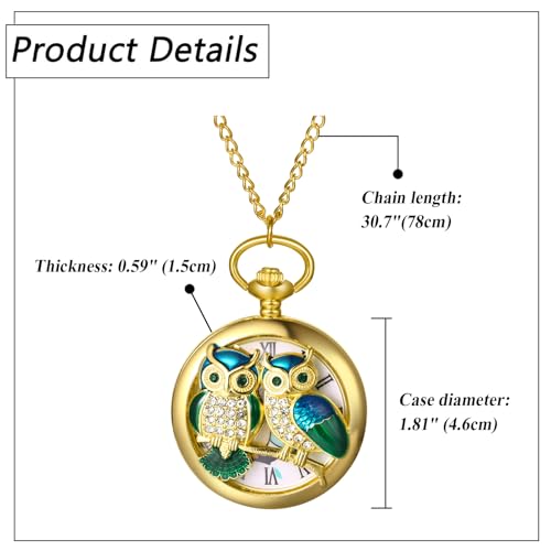 Image of Lancardo Gold Tone Pocket Watch: Vintage Owl Quartz Men Women Pocket Watch with Chain Halloween Christmas Valentines Day