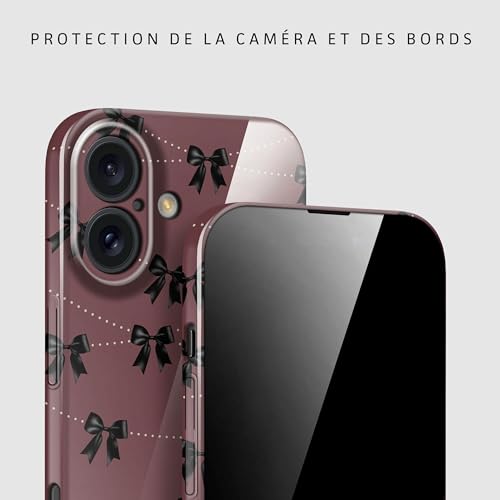 Coque iPhone 16 fine contre les rayures d'objectif avec motif Rouge Noir Boucles
