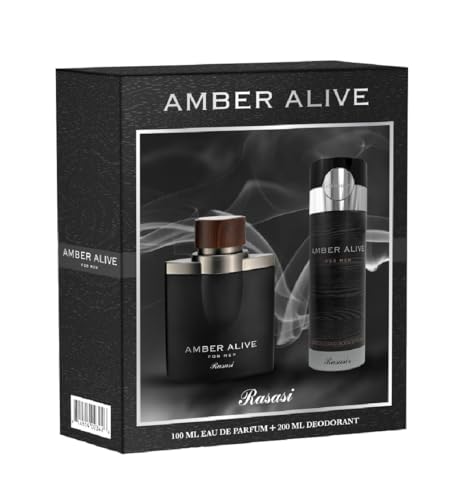 Image of Rasasi Amber Alive For Men Gift Set | 100ML Perfume and 200ML Deodorant | Long-Lasting Fragrance | Gift for Him