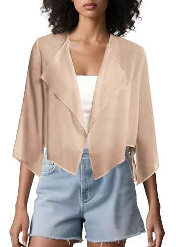Image of Urban CoCo Women's Chiffon Shrug Cardigan Open Front 3 /4 Sleeve Drape Irregular Hem Bolero Summer Cover Up