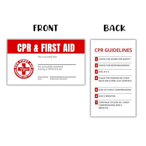 Image of Lashicorn CPR First Aid Certified Certification Wallet Card | 30pk 2x3.5 inch Cardstock Paper Instructions Tips Pocket Guide AED Emergency Contacts Class Instructor