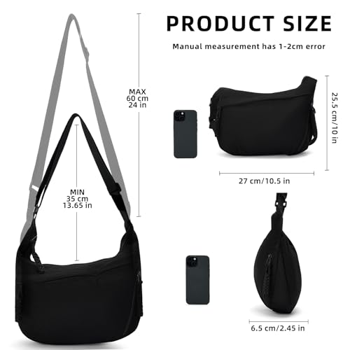 Lightweight Nylon Crossbody Bag for Women & Men - Multi-Pocket Moon Dumpling Sling Bag4