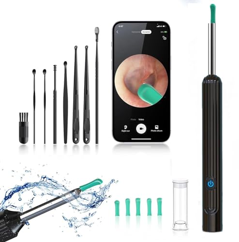 OKUBOX Ear Wax Removal Tool, Ear Cleaner with Camera and Light, Smart Visual Earwax Removal kit Waterproof Silicone Ear Spoon for Easy Earwax Cleaning (NE7) (NE7)