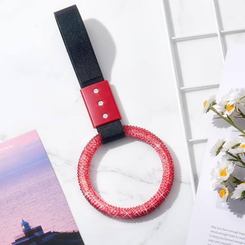 Image of Fabbay Bling Car Accessories Bling Round Handle Ring Car Accessory for Women Hand Strap Drift Charm Rear Bumper Warning Ring Decor for Auto Bus Interior Exterior Decoration(Red, Round Style)