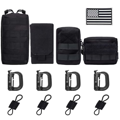 LUYEJKO 4 Pack Tactical Molle Pouches,Molle Backpack Attachments,Small Tactical Pouch for Backpack (Black)
