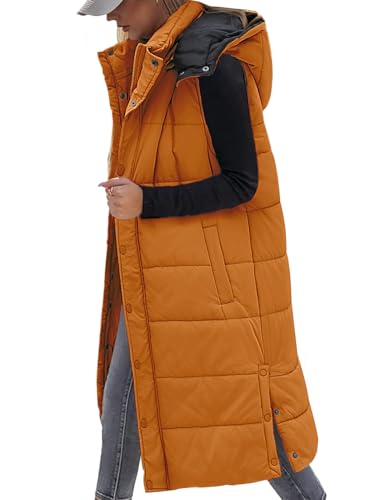 Vancavoo Doudoune Longue Sans Manche Femme,Manteaux Longue Sans Manche Veste Extérieure à Courtepointe Blouson Capuche Gilet Sans Manche Hiver avec...