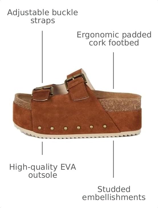 Image of MICIFA Women's Suede Platform Sandals Cork Buckled Band Platform Sandals Clogs Slip On Flatform Slides Shoes