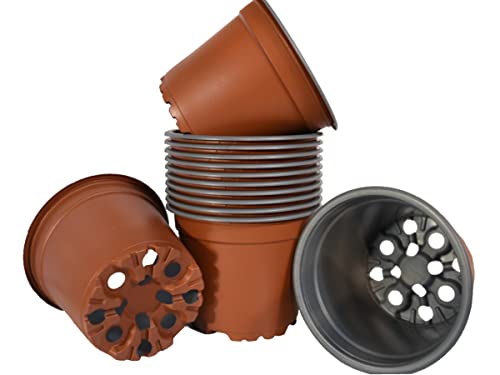 meindekoartikel 12 Pflanztöpfe rund mit speziellen Boden und U-Rand aus Kunststoff rotbraun/grau (Ø 11 cm)