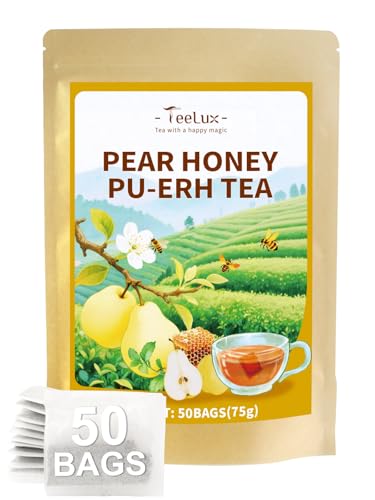 Image of TeeLux Pear Honey Pu-erh Tea Bags, Premium Black & Pu-erh Blend with Natural Pear & Honey Flavor, Smooth & Sweet, 50 Count