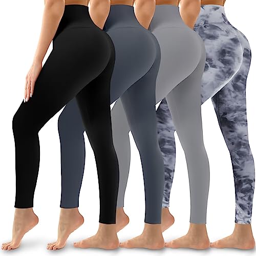 4 Pack Leggings For Women Butt Lift High Waisted Tummy Control No See-Through Yoga Pants Workout Running Leggings #TOP17