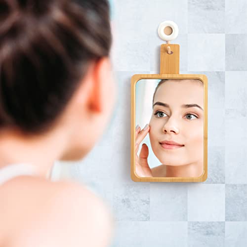 Jasefa Natural Bamboo Desk Table Mirror, Folding Makeup Mirror With Handheld/Stand,Portable Small Tabletop Mirror Good For Travel, Cosmetic, Office,5.1" W X 7.5" L #TOP5