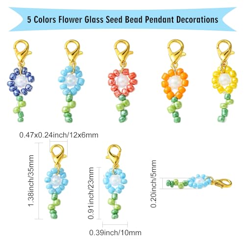Stiesy 50Pcs 5 Colours Flower Glass Charms Colourful Flower Seed Beads Pendant Charm Floral Charms for Jewellery Making DIY Bracelet Crafting - Image 2