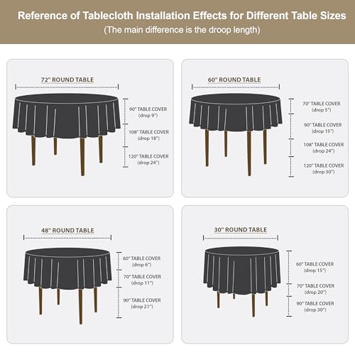 Image of Obstal 210GSM Round Table Cloth, Black, 108 Inch Diameter | Water Resistance Microfiber Tablecloth, Decorative Fabric Circular Table Cover for Outdoor and Indoor Use