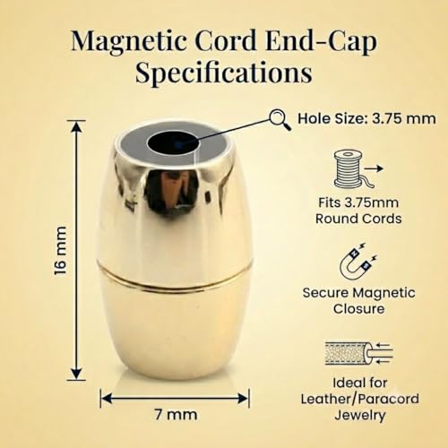 Image of Beadsnfashion 10 Pcs Oval Magnetic Leather Cord Connectors Clasp 16x7 mm, 3.75mm Hole Size Gold Finish | Premium Magnetic Clasp for Jewellery Making, Bracelets & Necklaces | Essential Jewelry Findings for DIY Crafting