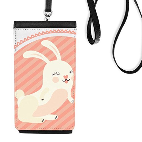 Portefeuille téléphone Christianisme lapin rose en cuir PU noir