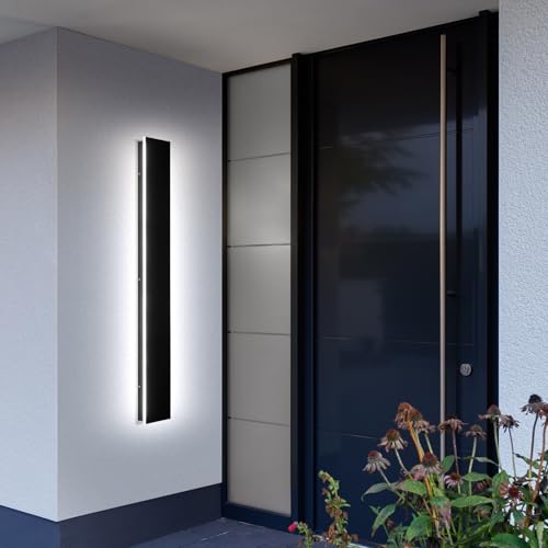 Image of 59in Modern Outdoor Lights,Upgraded 4.72in Wide Exterior Light Fixtures Wall Mount,IP65 Waterproof Dimmable Black Modern Porch Lights Wall Sconce,LED Long Linear Outside Lighting for Garage,Front Door