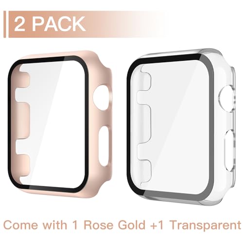 Image of Misxi Case with Screen Protector for 42mm Apple Watch Series 3 /2 | 2-Pack Cover with Tempered Glass for 3 /2, Scratch Resistant Sensitive Touch, 1 Rose Gold + 1 Transparent