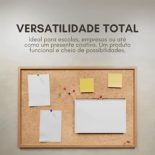 Quadro de Avisos de Cortiça Moldura em Madeira Reforçada 90cm x 60cm