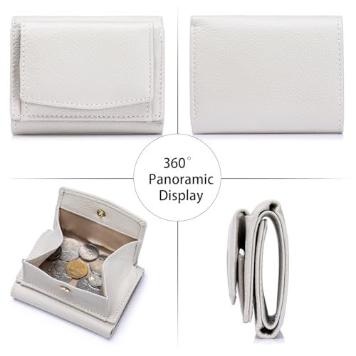 Image of Small Wallet Women Genuine Leather RFID Blocking Trifold Tiny Wallets with Snap Coin Pouch 7 Card Solts