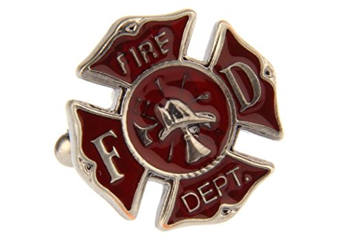 MRCUFF Fire Department Emblem Shield Cross FD Fireman Pair Cufflinks w/Presentation Gift Box Polishing Cloth
