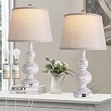 QiMH 3-Way Dimmable Touch Control Table Lamp Set of 2, Bedsides Lamps with Dual USB Charging Ports,