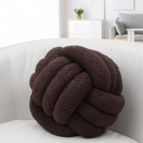 KOGITI Knot Pillow Ball, Round Lamb Wool Throw Pillow, Soft Home Décor Ball Pillow, Handmade Plush Throw Knotted Pillows, Kids Plush Toy Pillow Sofa Chair Decorative Ball (Brown 21,8.6 Inch)