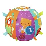 Descriptif produit: Une balle toute légère qui déclenche chansons et bruits rigolos dès qu'on la lance ou qu'on la fait rouler (détecteur de mouvement).Un gros bouton orange en forme d'étoile sur le dessus de la balle pour déclencher des chansons, mélodies et apprentissages sur les animaux et les premiers chiffres.6 faces pour apprendre les chiffres avec les P'tits copains au cirque.15 mélodies et 5 chansons.Lavable en machine (module électronique détachable).Boîte Try-me.Fonctionne avec 2 piles LR03 fournies.