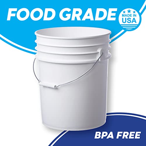 Hudson Exchange Premium 5 Gallon Bucket, Hdpe, White, 6 Pack #TOP1