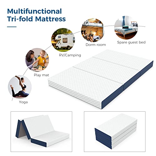 Inofia Trifold Mattress 6 Inch, Full Folding Memory Foam Mattress With No-Fiberglass Knitted Removable Cover, Portable Foldable Floor Mattres In A Box For Traveling, Camping, Guest Bed #TOP6