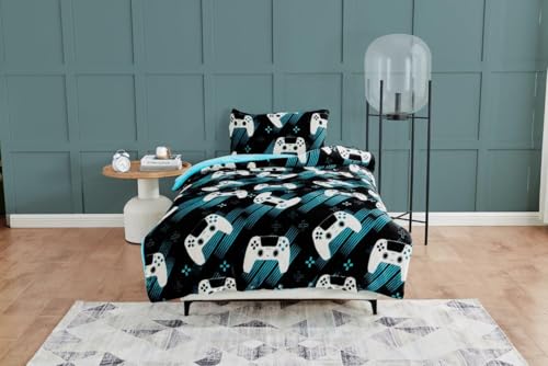 GC GAVENO CAVAILIA Kids Bedding Single Duvet Set with Pillowcase - Gamer Duvet Cover Sets (135x200 cm) - Hypoallergenic Super Soft Teddy Fleece Bed Covers - Washable